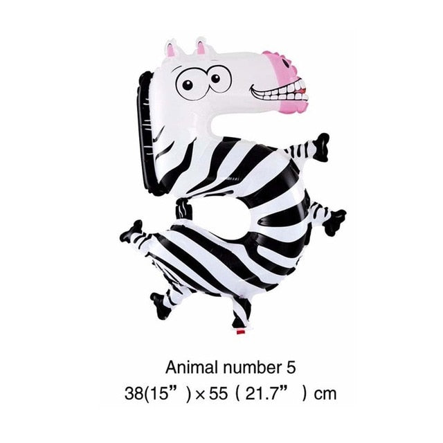 6 Inches Animal Cartoon Number Foil Balloons Party Hat Digit Air Ballons Birthday Party for Kids Toys