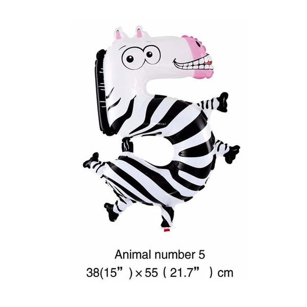 6 Inches Animal Cartoon Number Foil Balloons Party Hat Digit Air Ballons Birthday Party for Kids Toys