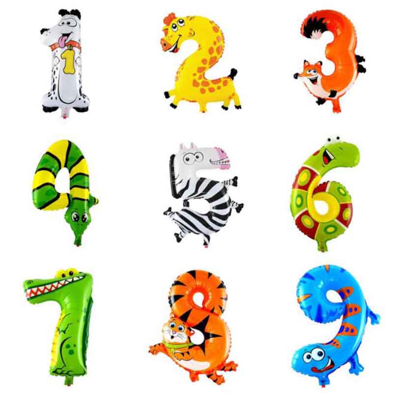 30-50cm 16 Inches Animal Cartoon Number Foil Balloons Party Hat Digit Air Ballons Birthday Party for Kids Toys