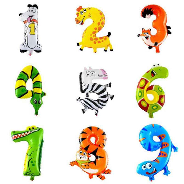 30-50cm 16 Inches Animal Cartoon Number Foil Balloons Party Hat Digit Air Ballons Birthday Party for Kids Toys